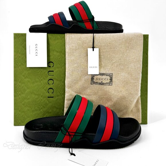 NEW GUCCI Men's WEB Rubber Slides Sandals Red Green Blue G 10 US 10.5 Authentic - Picture 12 of 12